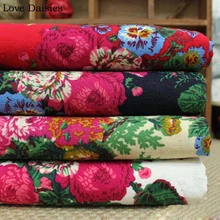 Хлопок/лен текстиль бежевый темно синий белый красный цвет Роза Цветы Цветочные ткани для скатерти шторы одежда ручной работы ремесло