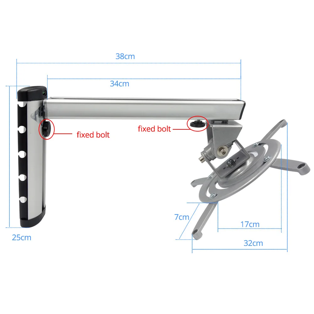 Настенное крепление для проектора ультра длинный алюминиевый сплав 360 градусов Универсальный Выдвижной Макс 632 мм держатель для проектора - Цвет: 175 to 375mm