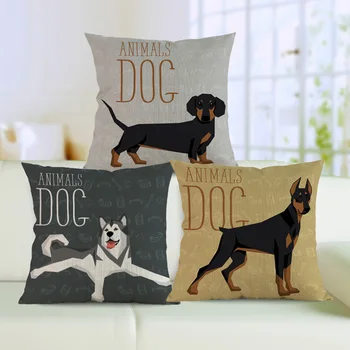 

Famous Dogs Animals Schnauzer Dachshund Shepherd Dog Dobermann Husky Barley Pug Pillow Case Pet Sofa Decorative Cushion Cover
