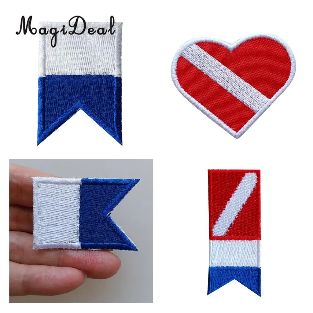 Dive Diver Down Flag Alpha Flag Patch Patches Backpack Badge Iron On Embroidered Applique Underwater Scuba Diving Souvenir