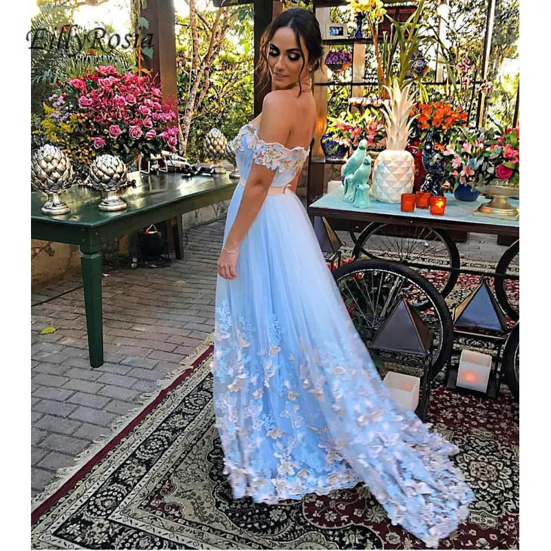 Snor lobby Uitschakelen Light Blue Prom Dress Long Elegant Tulle Gala Jurken Butterfly A Line Off  The Shoulder Party Gowns For Womens Especial Novedades - Prom Dresses -  AliExpress