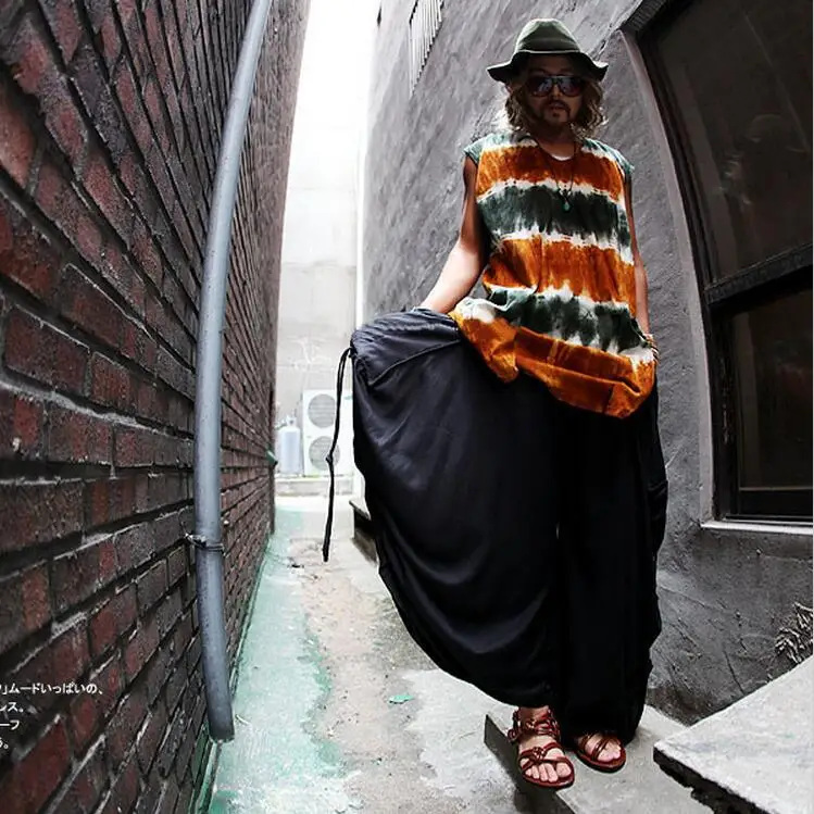 27-46 Men Clothing Hair Stylist Non-mainstream Culottes Big Trouser Legs Boot Cut Wide Leg Pants Plus Size Singer Costumes