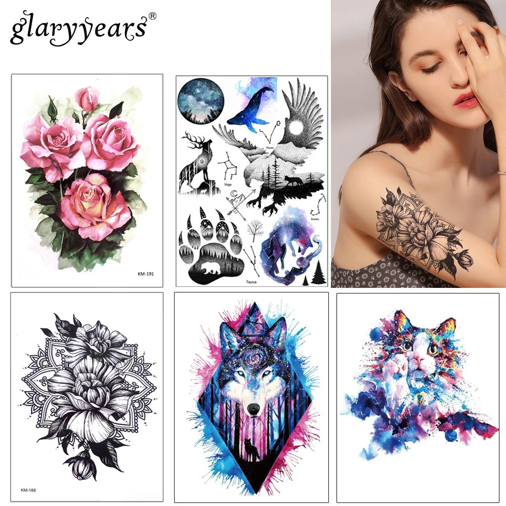 1x DIY الجسم الفن المؤقتة الوشم الملونة الحيوانات المائية اللوحة الرسم الحصان فراشة صائق للماء الوشم ملصق