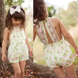 

Summer Girls Kids Clothing Jumpsuits Rompers Princess Party Lace Floral Romper Playsuit Jumpsuit Girl Clothes 2-7Y