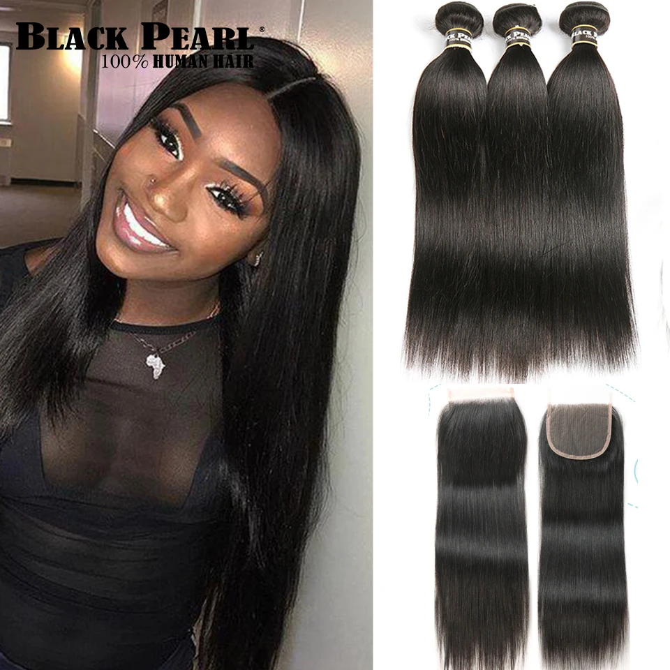Black Pearl Pre-Colored 3 Bundles with Closure Straight Human Hair Bundles with Closure Brazilian Hair Weave Bundles 9A-Remy Black Pearl Pre-Colored 3 Bundles with Closure Straight Human Hair Bundles with Closure Brazilian Hair Weave Bundles 9A-Remy