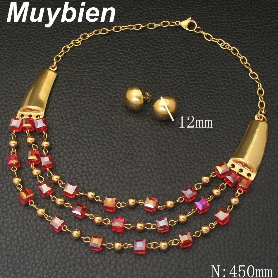Muybien дизайн простой Нержавеющая сталь Золото Цвет ожерелье и серьги Ювелирные наборы для женщин SEUJBVBF