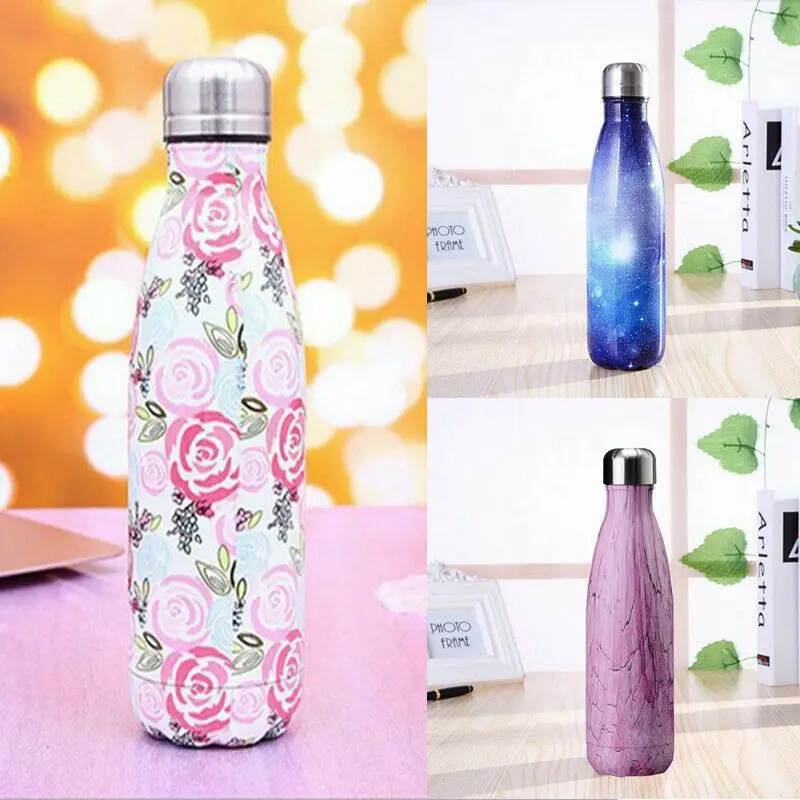 

Stainless Steel Vacuum Insulated Water Bottle Print Double Wall Thermos Hot Cold 500ML