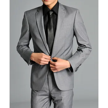 

New Sale Smoking New Mens Fashion Formal One Botton High Quality Spring Slim Fit Suit Jacket Pants Wedding Gray(jacket+pants)