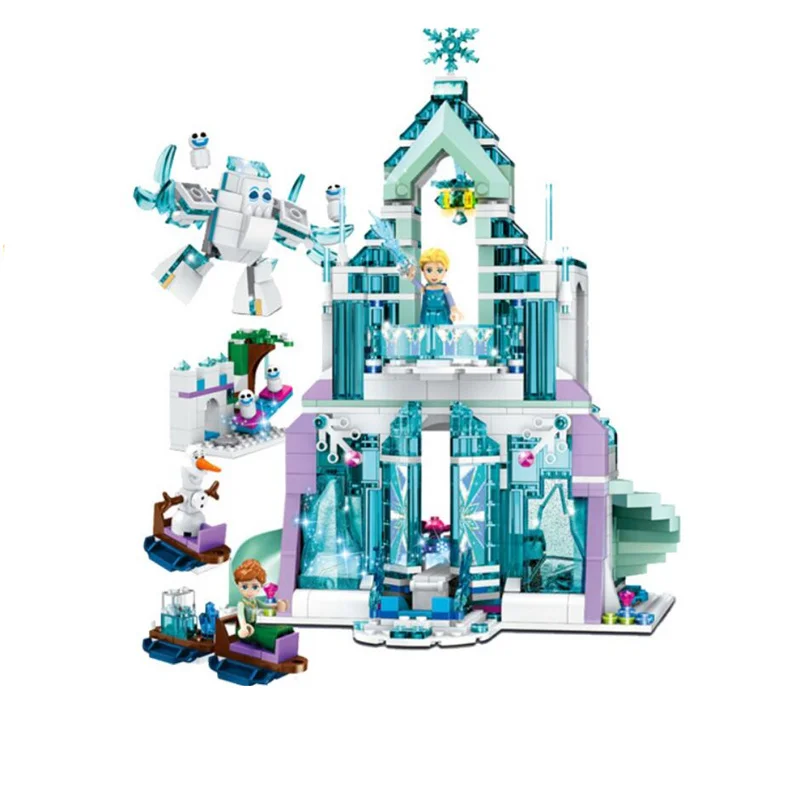 

25002 731pcs Snow World Series The Elsa`s Magical Ice Castle Set Building Blocks Bricks Toys Girl friend with 41148