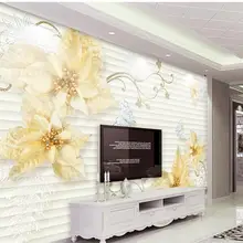 Papel pintado 3d personalizado flor dorada perla diamante mariposa Fondo pared papel tapiz 3d para habitación