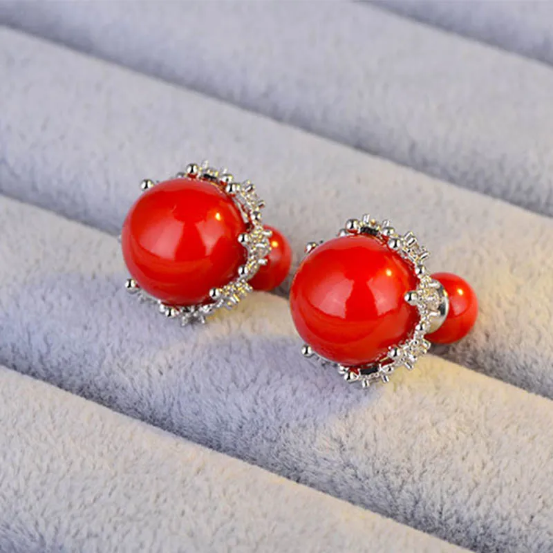 Винтаж модные S925 Щепка кружево циркон, двойные жемчужные серьги-гвоздики в виде двух способы ношения для Для женщин элегантные подарки