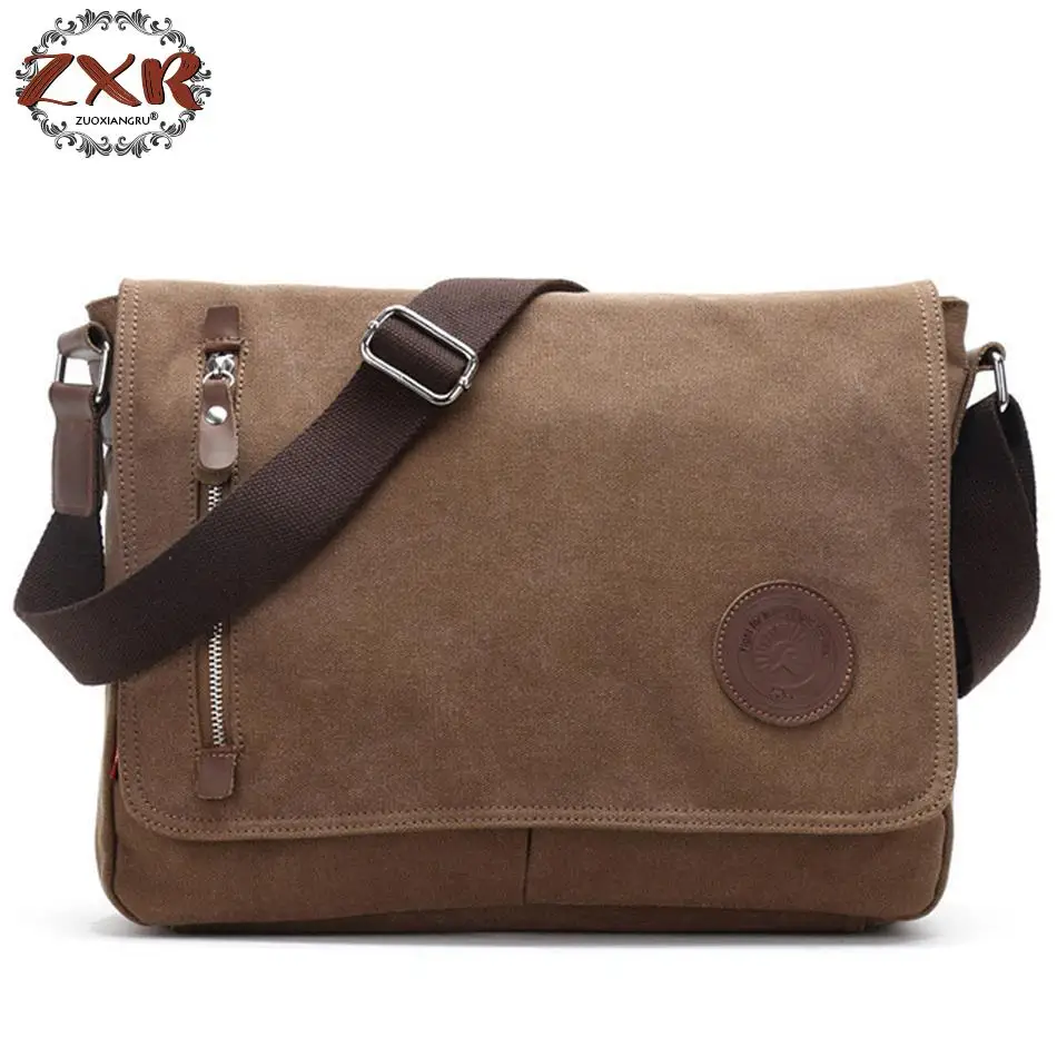 

New Fashion Men Messenger Bags High Quality Canvas Hand Bag Should Bags Cover Zipper School Handbag Size:37*29*8 Cm