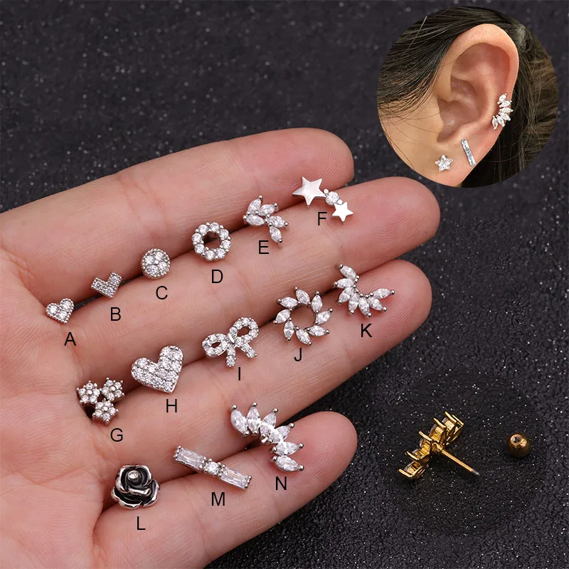 

Feelgood 1Pc Small Heart Tragus Stud Cz Cartilage Helix Piercing Jewelry Ear Lobe Rook Conch Screw Back Earring