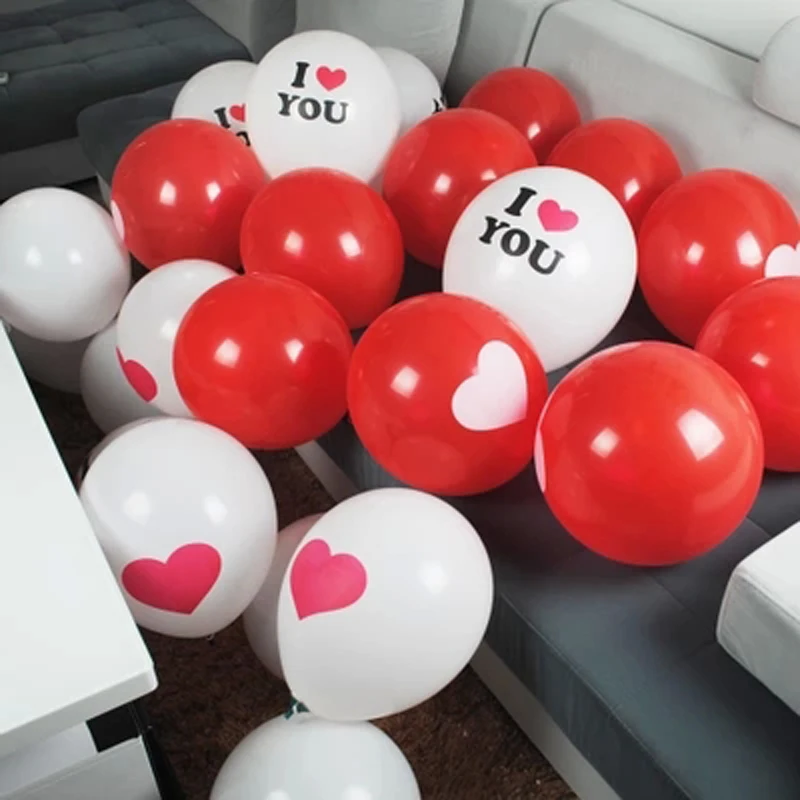 

HAOCHU 50pcs 12inch Red White with heart Love Latex Ballon for Mariage Birthday Party Decoration Balon festa Balloons Kids Toy