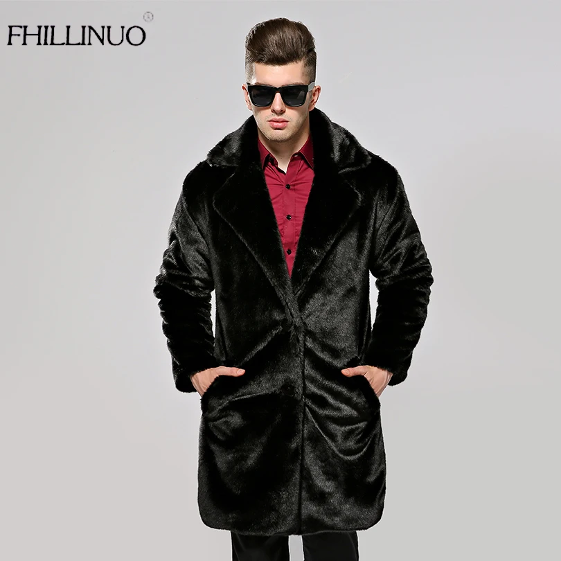 Tour Down Fourrure Fhillinuo Vêtements Faux Manteau Fausse Hommes Black De Manches À Pardessus Manteaux Longues Col Survêtement turn Vison Veste nw8ONPkZ0X