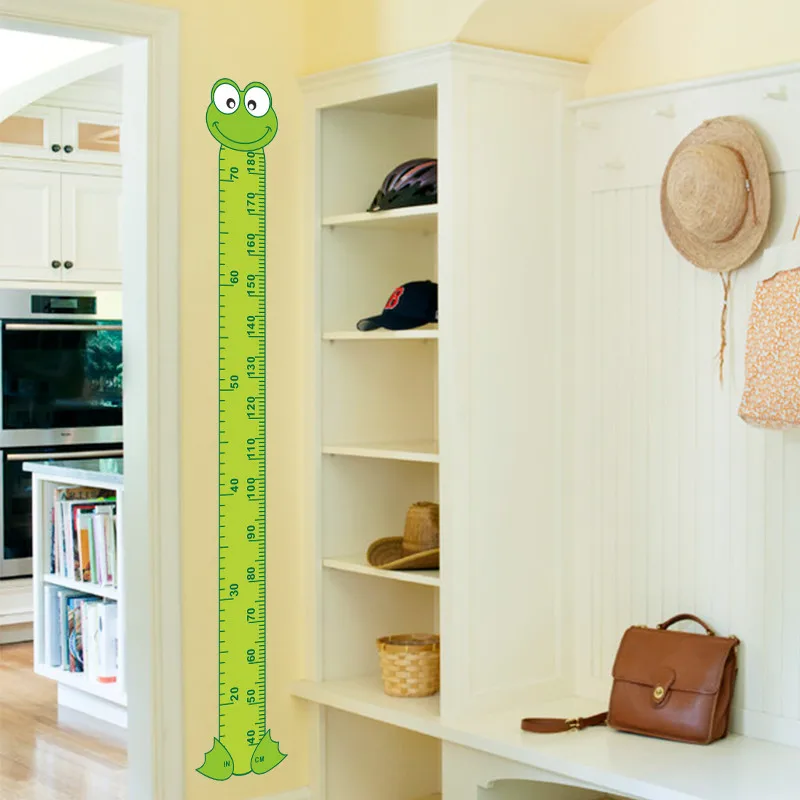 

newest cute interesting cartoon frog green baby children height measure wall stickers kids room decoration child play room