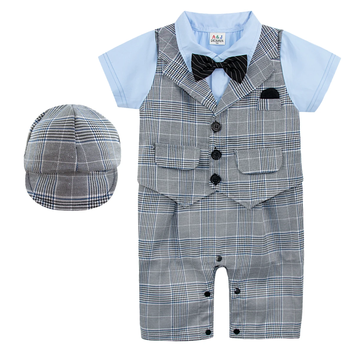 Baby Boy Jumpsuit Romper Bebe Infant Gentleman Overalls Suit Set Hat
