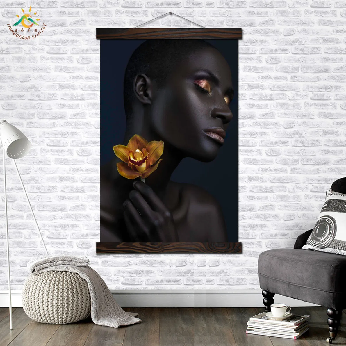 

Orchid Black Lady Modern Wall Art Print Pop Art Picture And Poster Solid Wood Hanging Scroll Canvas Painting Home Decor