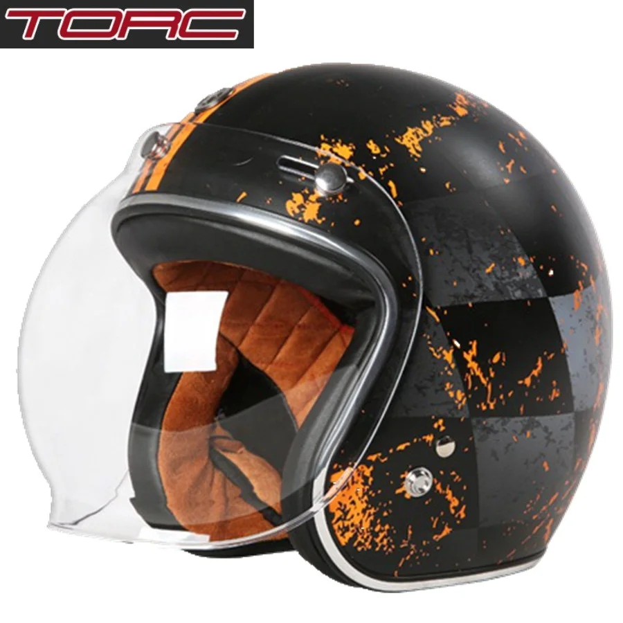 Free shipping 1pcs TORC T50 3/4 Open Face Moto Helmet Transparent Bubble Mirror DOT Approved Vintage Motorcycle Helmets - Цвет: 4