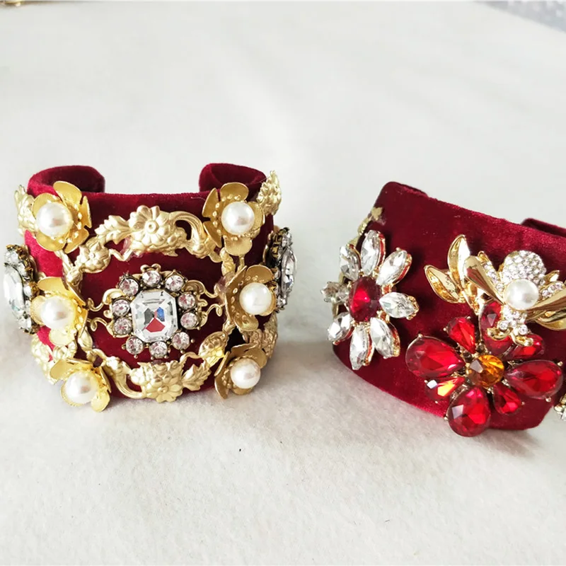 Высокое качество женские роскошные элегантные барокко цепи золото цвета Полный Стразы Открытый браслет один