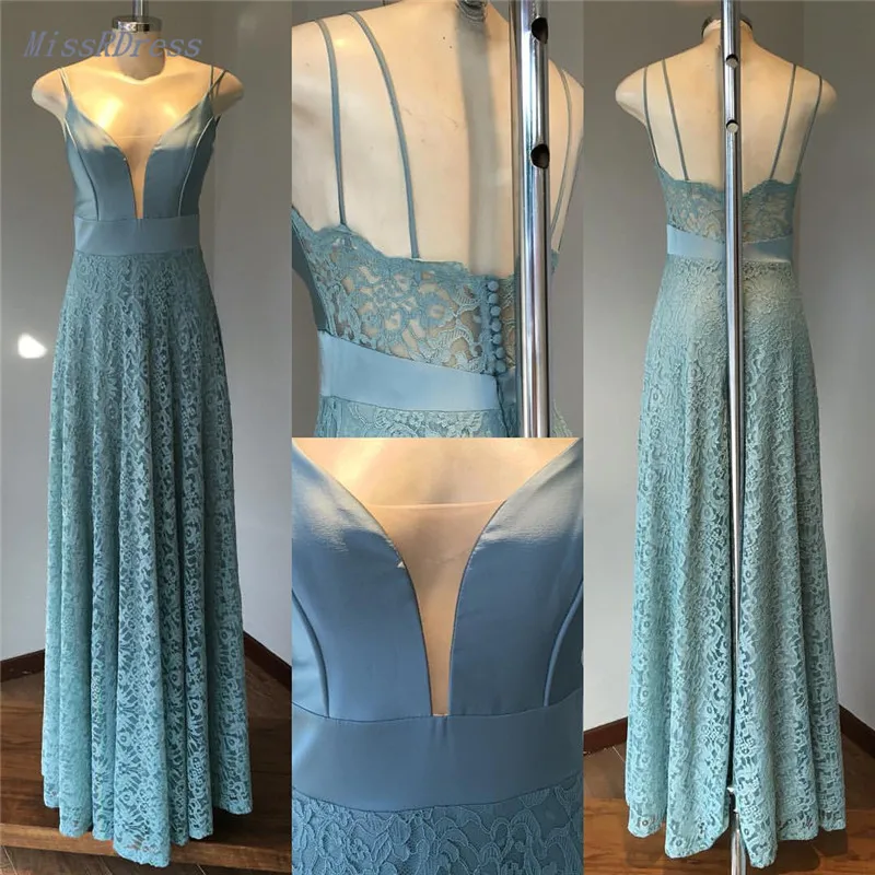 2017 Spaghetti Strap Satin Lace A-Line Maison Bais Prom Dresses Top with Backless detail and skirt Gowns | Свадьбы и торжества