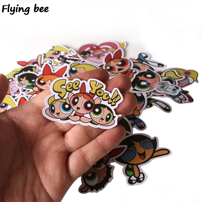 Flyingbee 36 шт. Powerpuff граффити наклейки для девочек для детей DIY багаж ноутбук скейтборд автомобиль водонепроницаемый стикер X0291