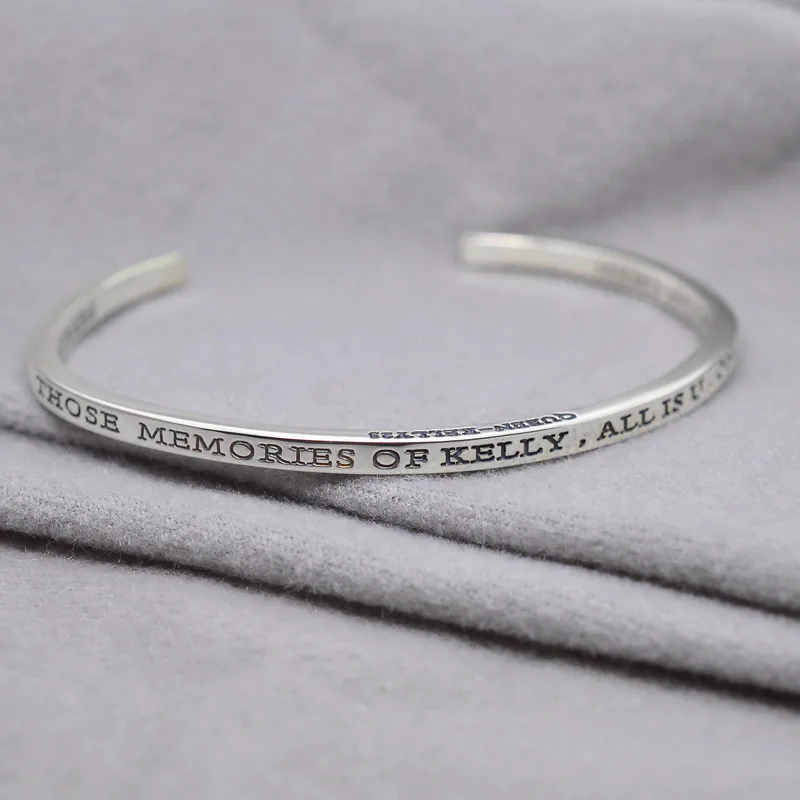 Wholesale Sterling Silver Engraved Cuff Bangle Personalized Words Quote Name 3D Thin Band Design ...