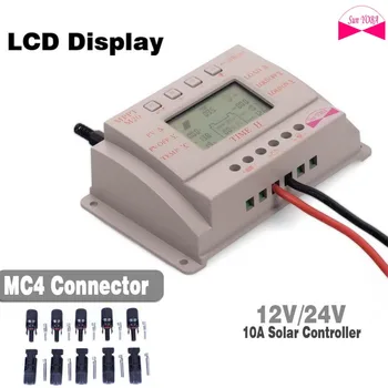 

MPPT Solar Charge Controller 10A LCD Display Solar Regulator 12V 24V + 5 pair M/F Safety Seal Ring Waterproof Connector