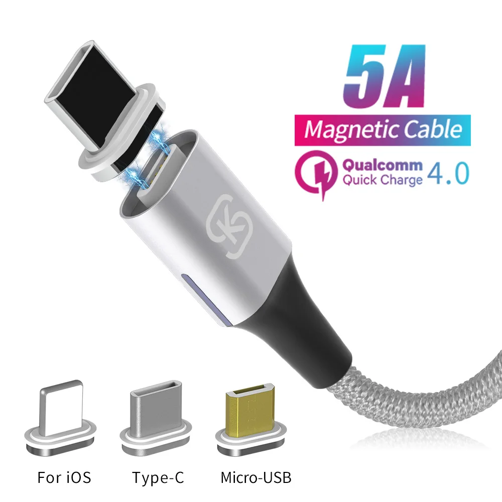 

SIKAI 5A Super Quick Charging Magnetic USB-C Data Cables for Huawei Mate P30 Charge USB QC 4.0/3.0 Cable Type C Cable For iPhone