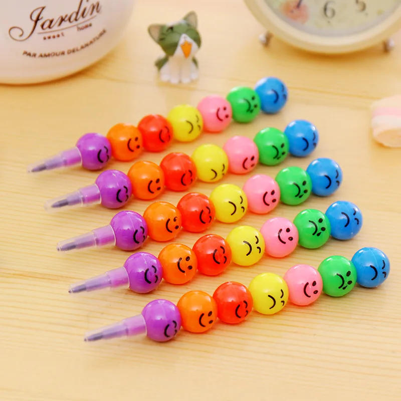 

Creative Smiley crayons 7 Colors Cute Stacker Swap Smile Face Crayons Children Drawing Gift for kids