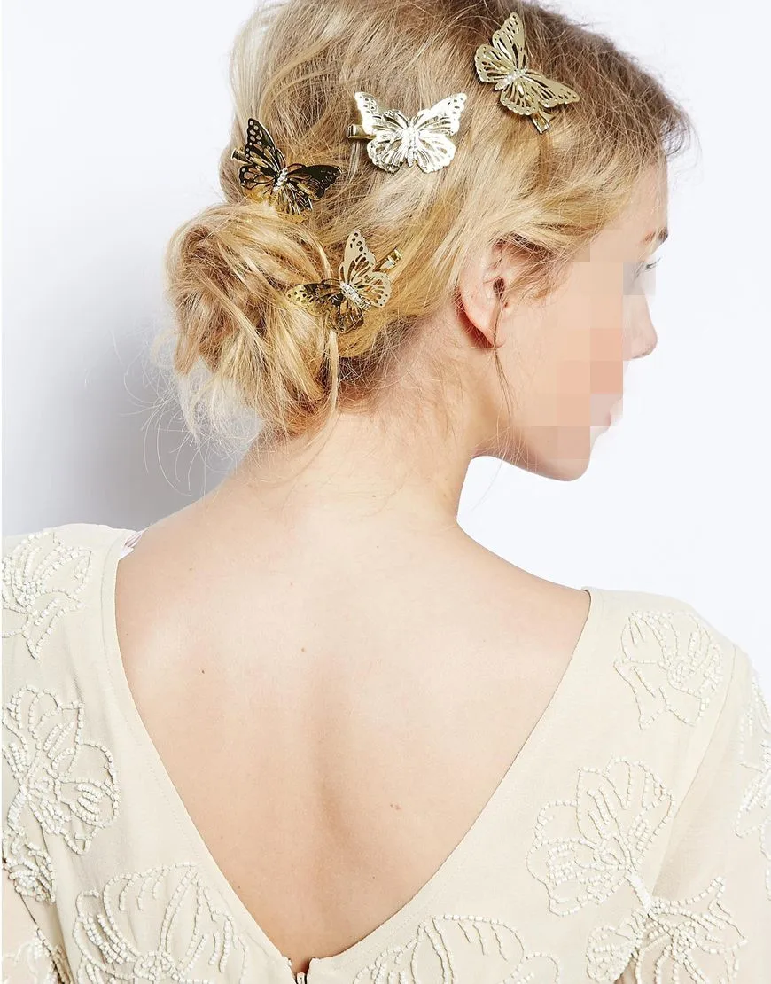 

M MISM One Pair Hair Clips For Women Girls Party Gift Golden Butterflies Hair Pins Metal Barrettes Headwear For Hair Accessories