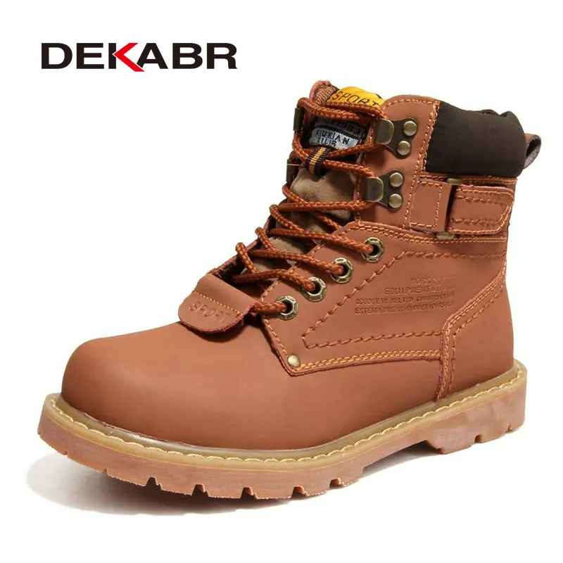 Acheter DEKABR 2018 Hommes D hiver de Neige Bottes En Cuir Véritable Bottes Avec Fourrure Chaussures Qualité Hommes Automne Chaussures Travail Chaussures Plus taille 35 46