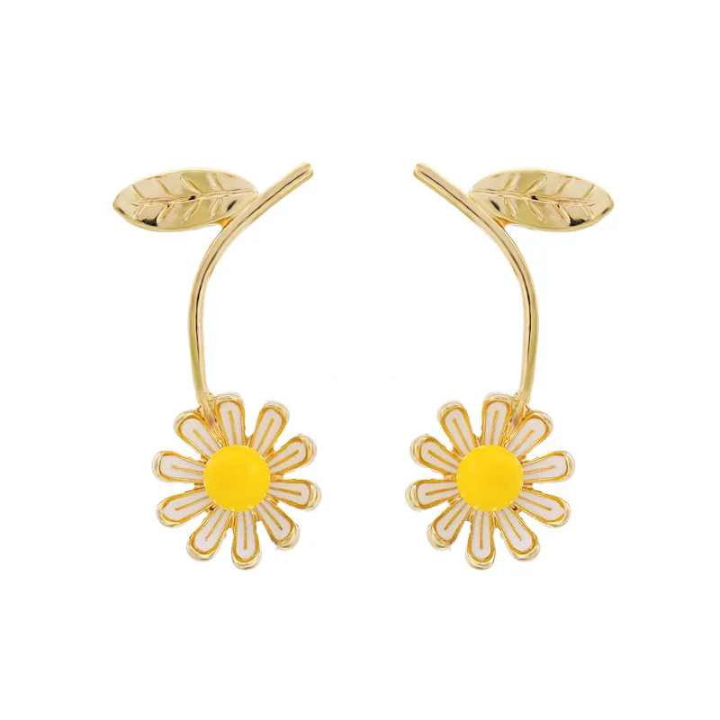 

ed01557c 2018 New Gold Color Yellow Enamel Sunflower Small 925 Silver Needle Stud Earrings for Women