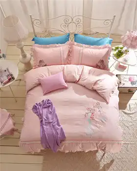 

Disney Princess Cartoon 3D Print Bedding Set Bedspread Coversets Duvet Cover Twin Full Queen Size Pink Cotton Embroidered Woven