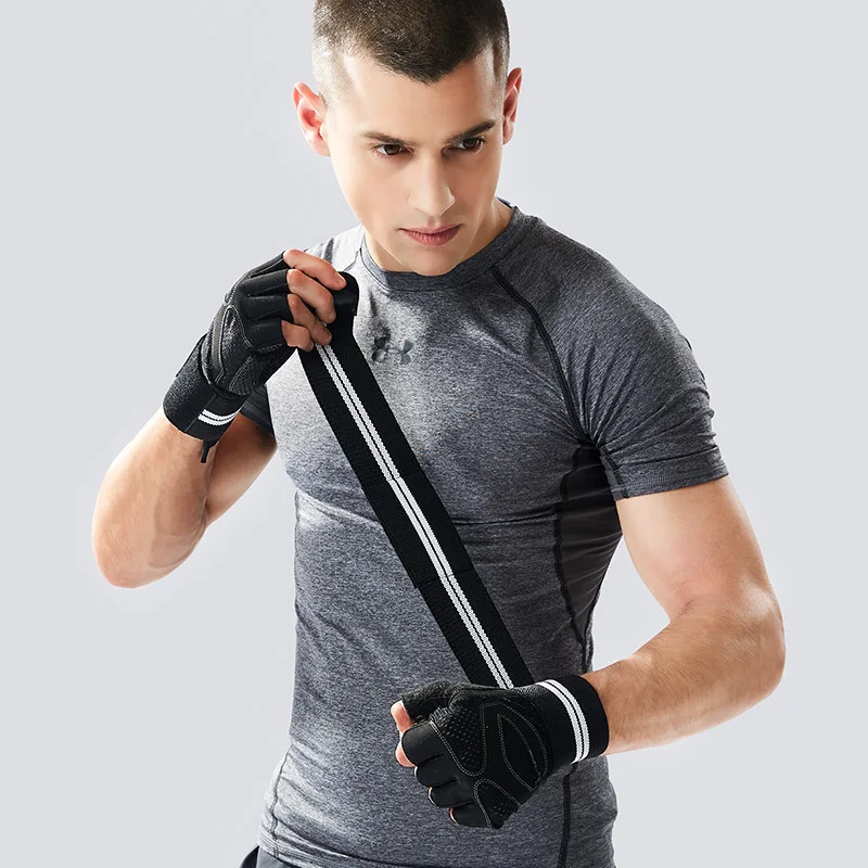 الصالة الرياضية قفازات نصف الاصبع تنفس رفع الاثقال التدريب اللياقة البدنية قفازات الدمبل الرجال النساء الجسم بناء المعصم التفاف M/L /X