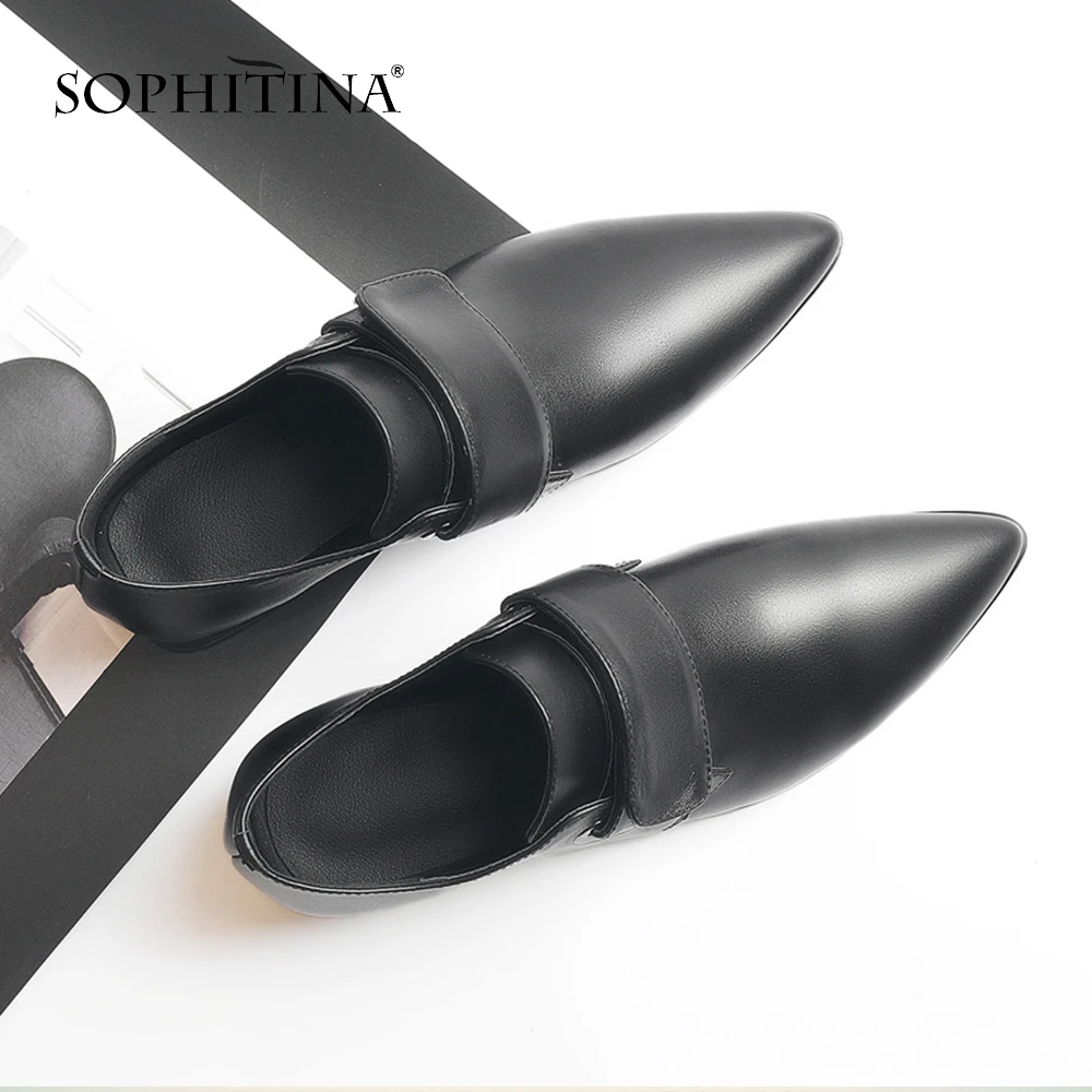 Mo48 Sexy De Printemps Sophitina Bracelet Cuir En Nouveau Femmes Bout Pointu 2019 green Main Chaussures À Escarpins Boucle Black Décontractés Véritable Mode Pompes SwRq5vw