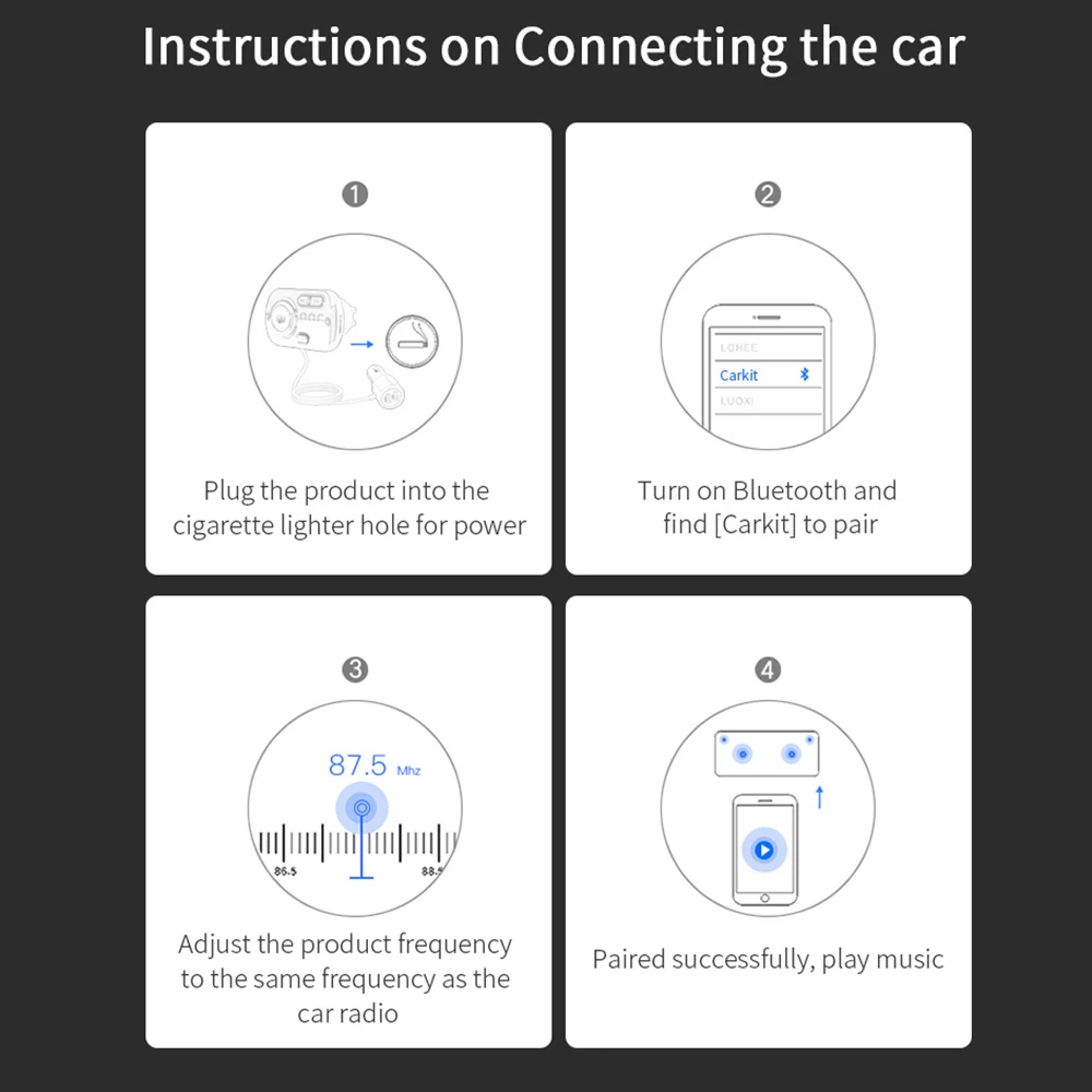 USB quick charge 3,0 Автомобильное зарядное устройство Bluetooth fm-передатчик MP3 плеер беспроводной fm-радио адаптер Поддержка 2 мобильного телефона