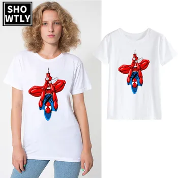 

Showtly Women T Shirt Europe and US New Marvel American Captain Cartoon Spiderman Printing Ladies Gothic T Shirt 3XL Plus Size