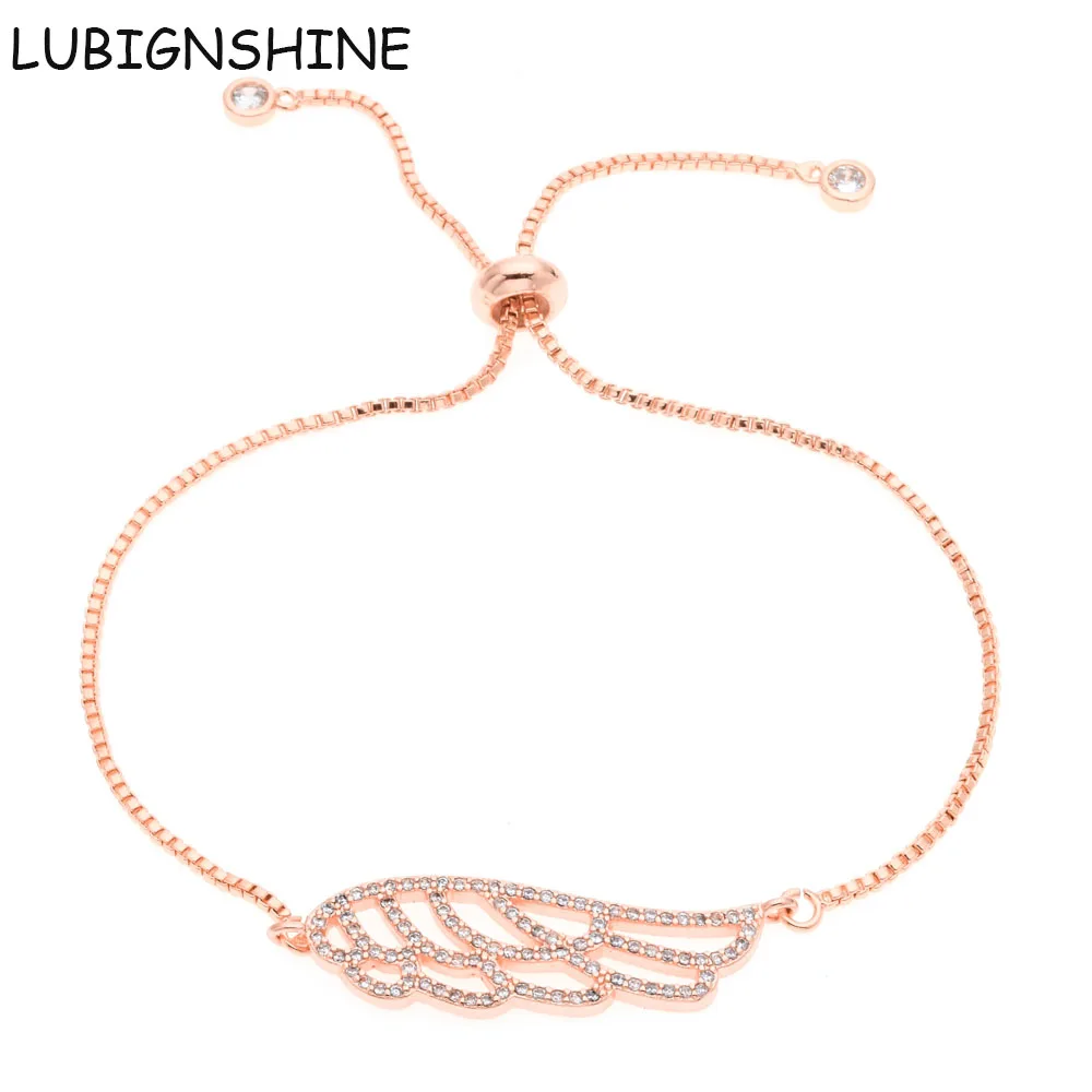 

LUBINGSHINE Women Slide Copper Jewelry CZ Adjustable Bracelets Angel Wings Chain Bracelet Bangle pulseira feminina