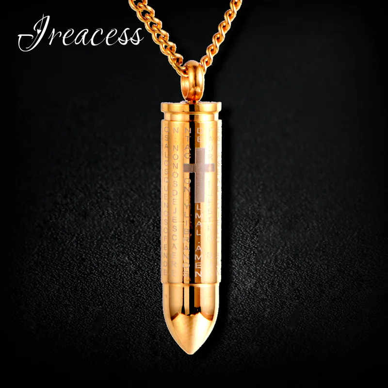 Punk Bullet Pendant Necklaces For Men Cross &amp Bible Design Box Link Chain 3 Colors God Bless You Personality Gift | Украшения и