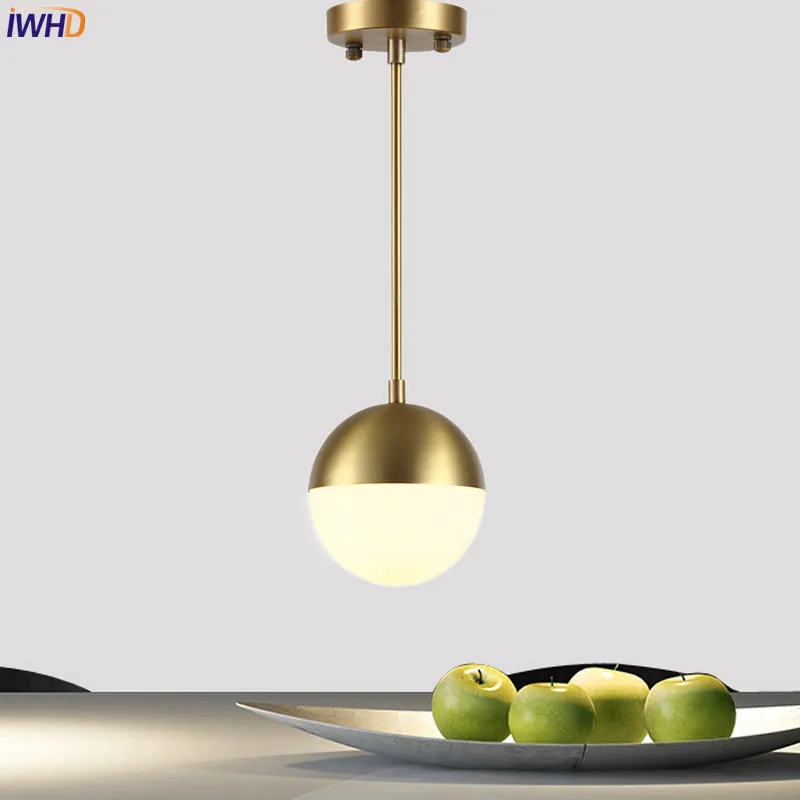 IWHD латунный стеклянный шар светодиодный подвесной светильник s светильники для столовой скандинавские простые современные подвесные лампы подвесной светильник Lampara Colgante