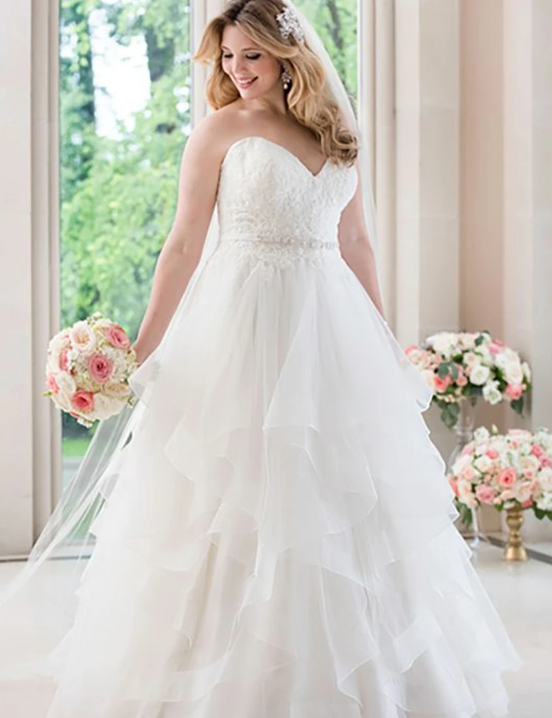 WDZ6018 Plus Size Wedding Dress for Women 2017 Robe de Mariage Princess Tiered Sweetheart High Quality | Свадьбы и торжества