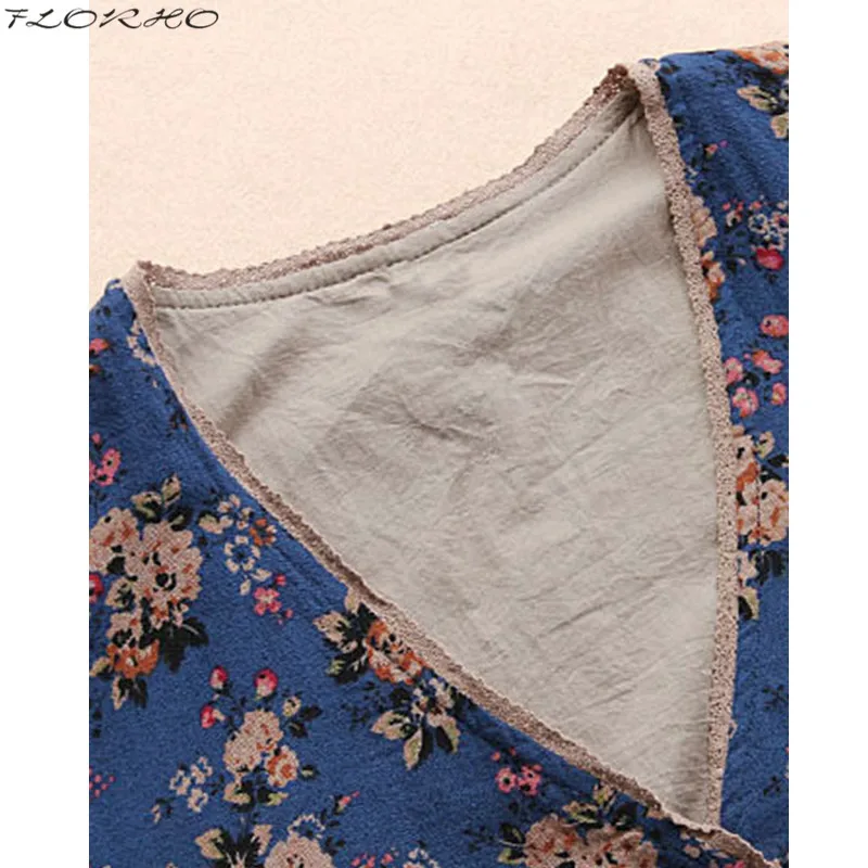 FLORHO Женская Цветочная блузка, винтажная кружевная рубашка с v-образным вырезом, женский кардиган на пуговицах, хлопковая рубашка, Цветочные Топы, женская блуза размера плюс 5X