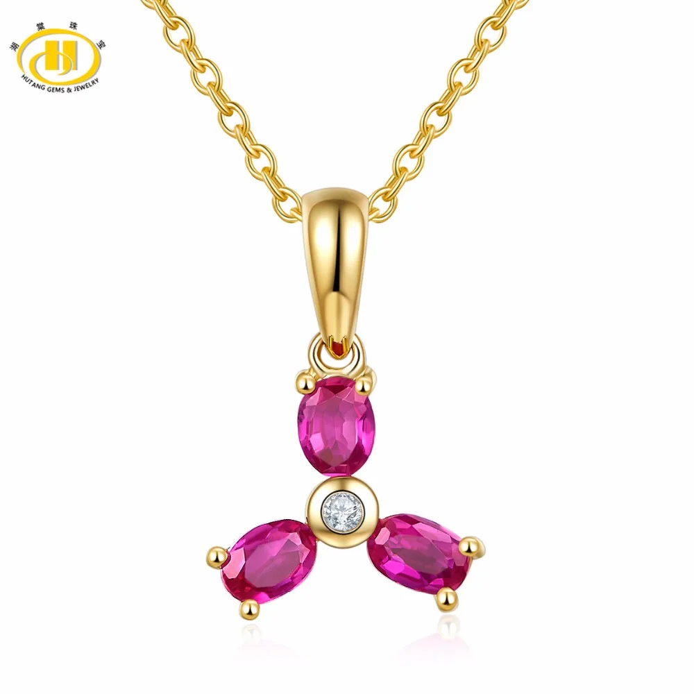 

Hutang 9x13.5mm Yellow Rose Gold Pendant Natural Ruby Solid 10K Gemstone Fine Fashion Stone Jewelry For Women's Gift New Arrival