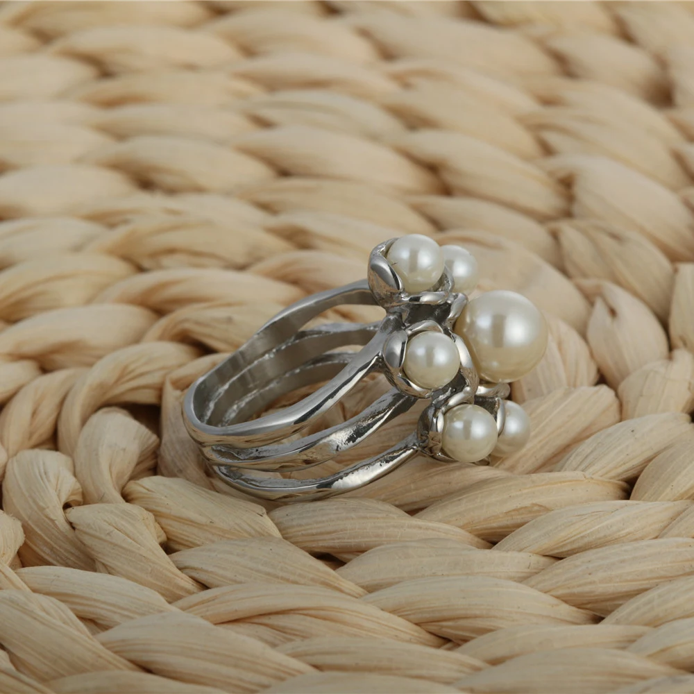 Кольцо с большой жемчужиной модное кольцо для женщин и девушек кольцо из нержавеющей стали