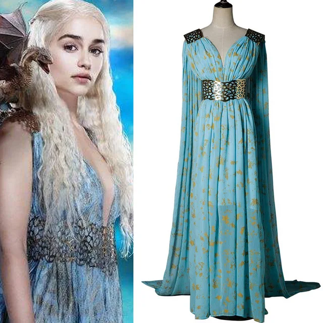 

Game Of Thrones Daenerys Targaryen Robe Cosplay Costume a song of ice and fire blue wedding Halloween Cosplay Dress Skirt
