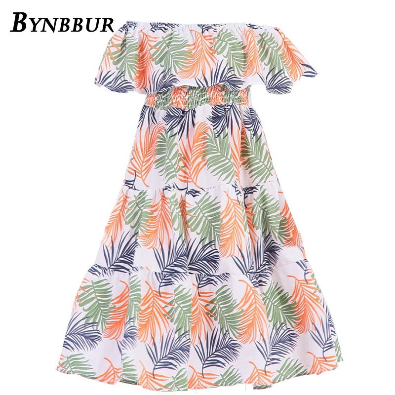 Bynbbur Leaves Print Off The Shoulder Dress Girls Elastic Waist Party Dress Cute Baby Kid Girls Princess Dress 2019 Summer New Bynbbur Leaves Print Off The Shoulder Dress Girls Elastic Waist Party Dress Cute Baby Kid Girls Princess Dress 2019 Summer New