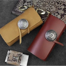 Матовое масло воск кожа тиснение ключ кошельки из натуральной кожи Tang трава узор древняя серебрянная пуговица