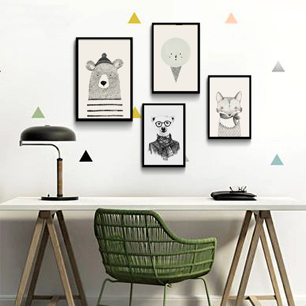 

Nordic Art Bear Fox Canvas Poster Painting Cartoon Animal Wall Picture Print Children Baby Room Decoration