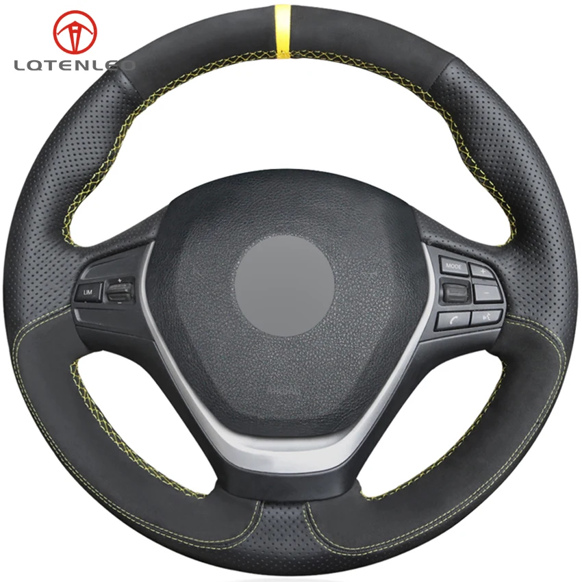 

LQTENLEO Black Genuine Leather Suede Car Steering Wheel Cover For BMW F20 F45 F30 F31 F34 F32 F33 F36 316i 320i 328i 320d 118i